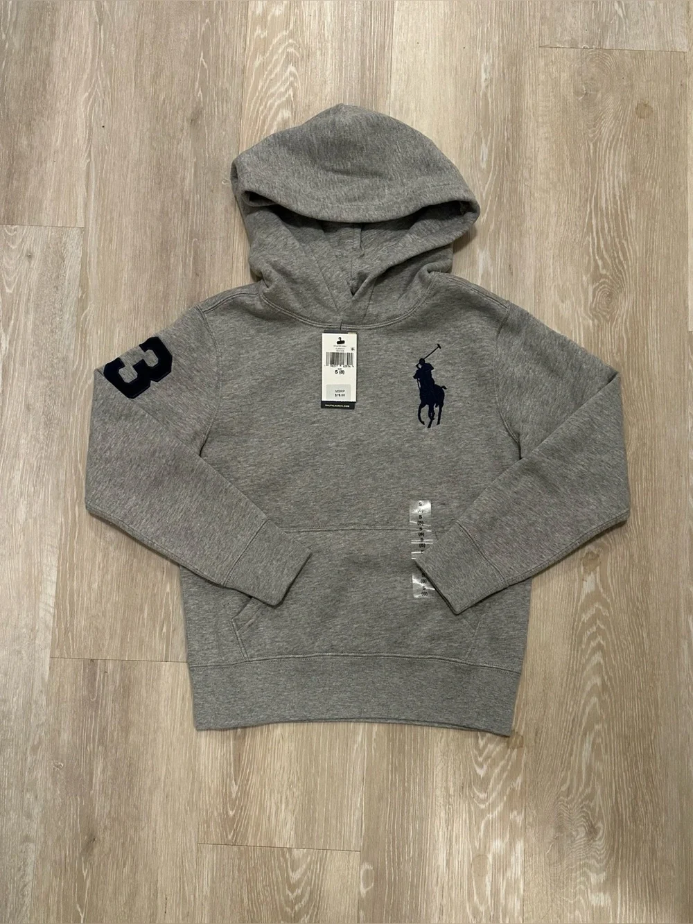 Polo Ralph Lauren Boy’s Gray Big Pony Fleece Hoodie, Size S(8)